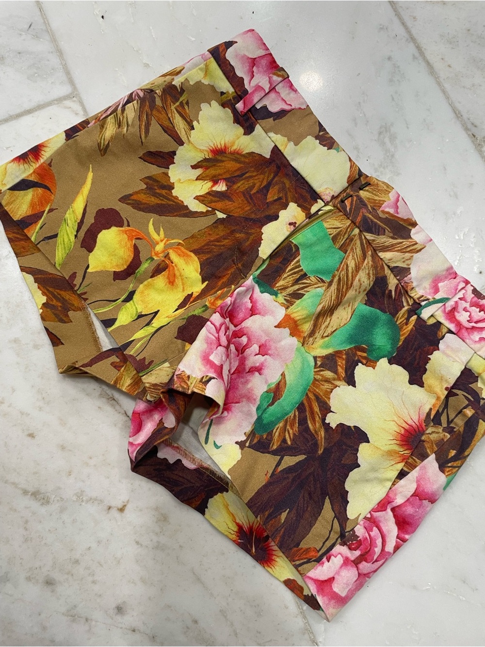 J. Crew Floral High-Waist Shorts in Brown, Pink and Green